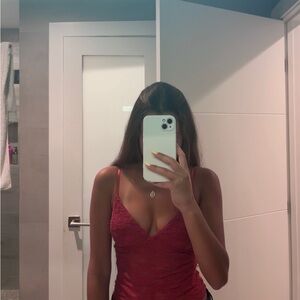 EDIKTED Red Lace Spaghetti Strap Top